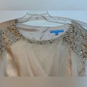 Antonio Melani beige satin like beaded blouse NWT Large